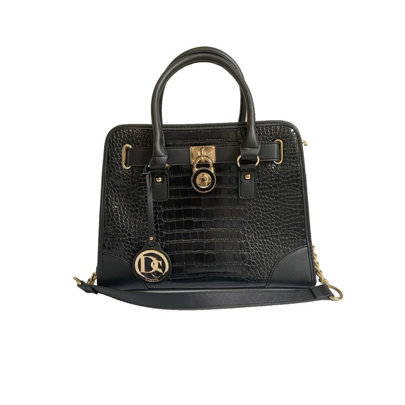 Dasein Handbags - Dasein Womens Black Faux Leather Purse Padlock Belted Top Handle Satchel Handbag